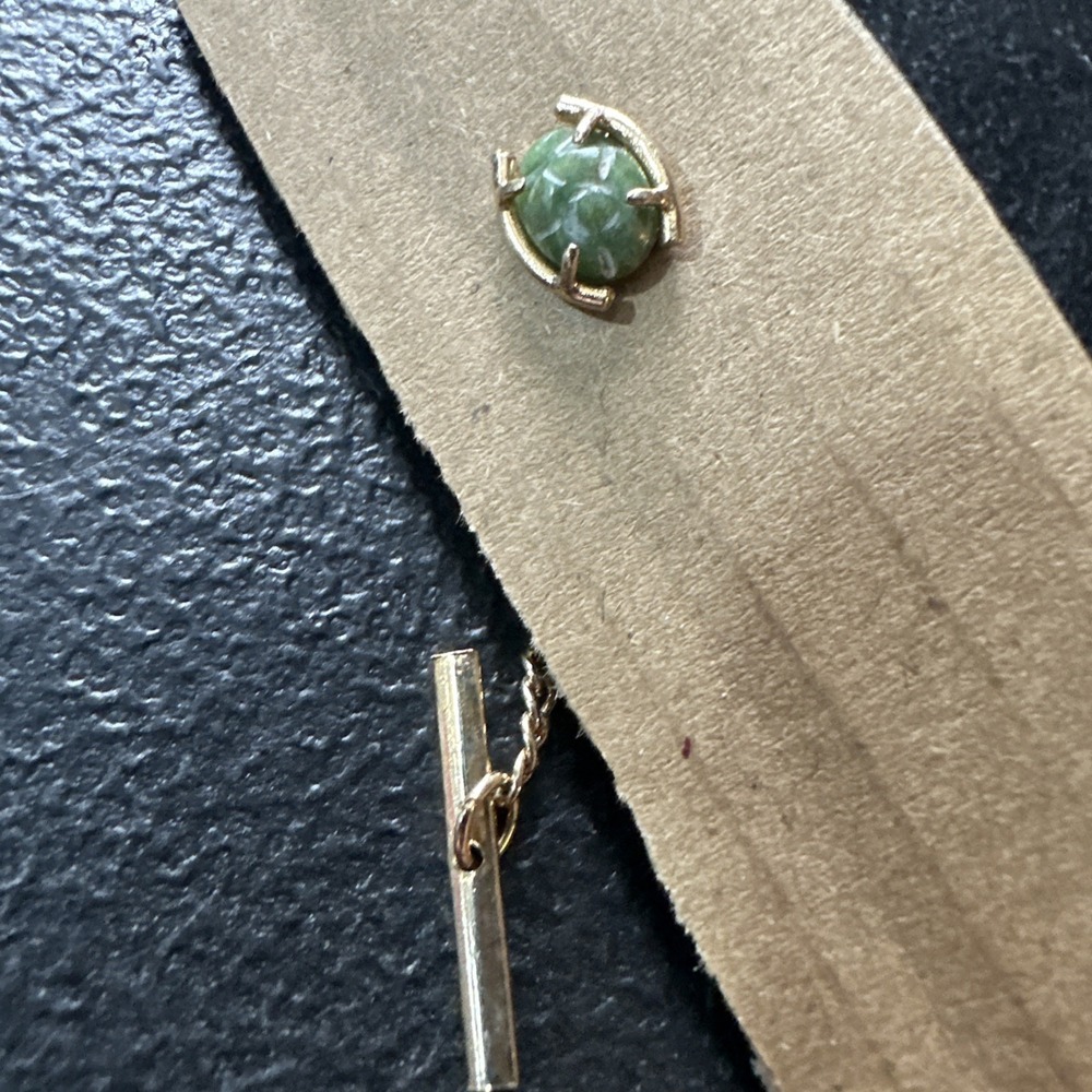 Vintage Classic‎ Jade Simple Gold Tone Tie Tac Bar Clip Pin